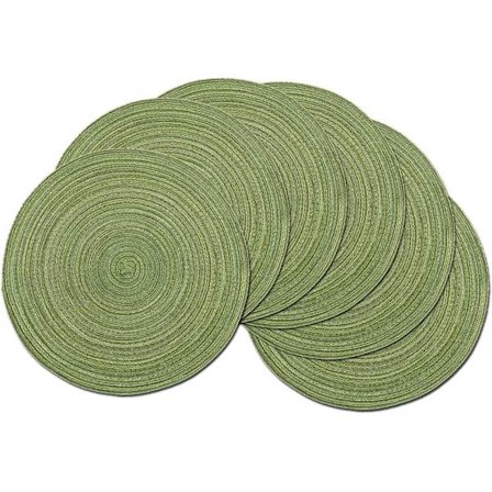 Set of 6 Green Round Placemats Washable Braided Cotton Coasters Heat Resistant Table Mats for Wedding Party 11x11cm