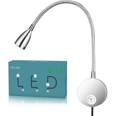 Læselampe, Led-lampe med aluminium gåsehals vægmonteret sengelampe til soveværelse kontor varmt hvidt, 100-200lm/4000k/3w/110-220v-led, lysemission