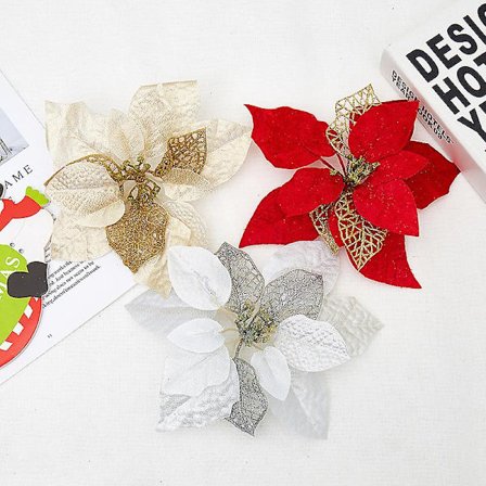 12 kpl Glitter Joulukukkia (20cm/8.4) ja 12 kpl Klipsit Keinotekoiset Silkki Joulutähti Kukkapäät Seppele Joulukuusi Kukkakoristeet Joulukuusi