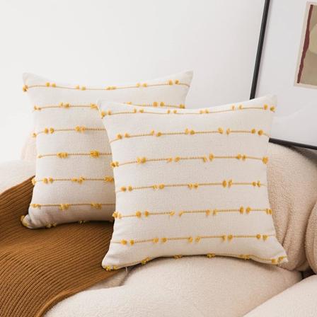 2 kpl Dekoratiivisia Tyynynp llisi - Boho Pellava Tynynp llisi Sovalle Moderni Maalaistalo 18x18 Tuumaa Keltainen