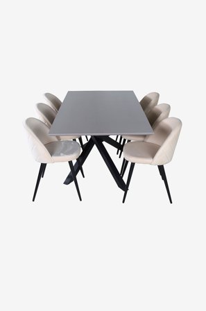 Venture Home - Ruokailuryhmä Piazza ja ruokapöydän tuolit Velvet Stitches, 6 kpl - Harmaa - Ruokailuryhmä 6 hengelle - - Homeroom