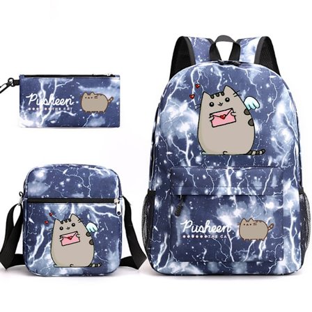 Pusheen Fat Kitten Skolesekk med Tre Deler, Casual for Gutter og Jenter, Pusheen Fat Kitten