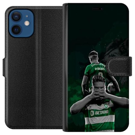 Yhteensopiva Lompakkokotelo Apple iPhone 12 Neonmotiivi, jossa teksti "Gaming is in my DNA" sinisenä ja punaisena tiiliseinällä, jossa loistava DNA-sp