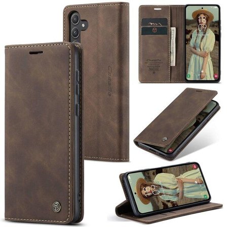 CASEME 013-serien til Samsung Galaxy A55 5G Etui PU Læder Stativ Business Telefon Cover Visning – RødSamsung Galaxy A55 5GEspresso—2 stk