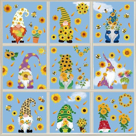 9 stk Solsikke-mønstrede Nisser Vindu Dekal Høst Dekor