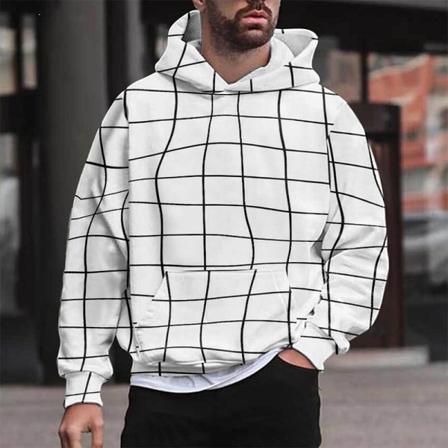 Herr Rutig Långärmad Tröja Hooded Pocket Casual Hoodies