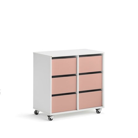 Elevopbevaring CASPER, 6 skuffer, hvid, mørk pink