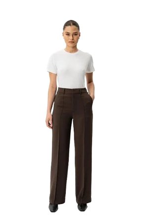 Crepe relaxed trouser dark brown 32" L