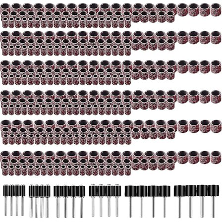 384 stk. trommesliber inklusive 360 stk. slibebånd og 24 stk. tromlemandrel til Dremel roterende værktøjer Scrollsqy