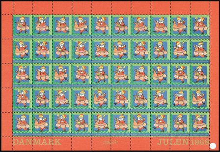 Danmark - Julemærkeark 1968 - Takket - Ufoldet