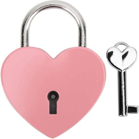Hjerteformet hængelås i metal med nøgle, metal hængelås til bagage, dagbog, smykkeæske (2 stk., pink)