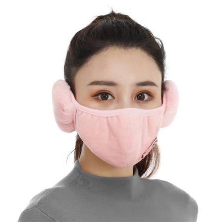 2 st vinter fleece plysch varm mask dammsäker anti-kall öronvärmare två-i-ett öronmuff utomhus tyst mössa (rosa)