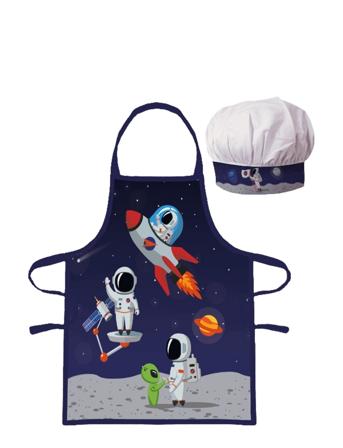 Kids Apron + Hat - Nb 023 Astronaut Home Meal Time Baking & Cooking Aprons Multi/patterned BrandMac