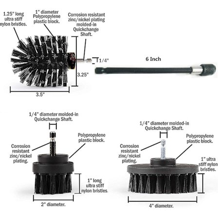 7-delt Drill Scrub Kit - Børstesett med 6 tommers forlenger - Industriell børste - Matresterfjerner - Elektrisk røykovn - Røykovn
