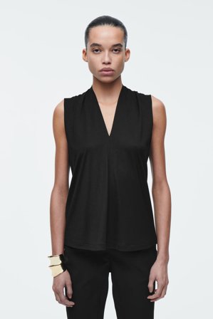 COS Femme Haut Col En V Drapé in Noir