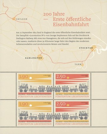 Liechtenstein - Første jernbane 200 år - Postfrisk miniark