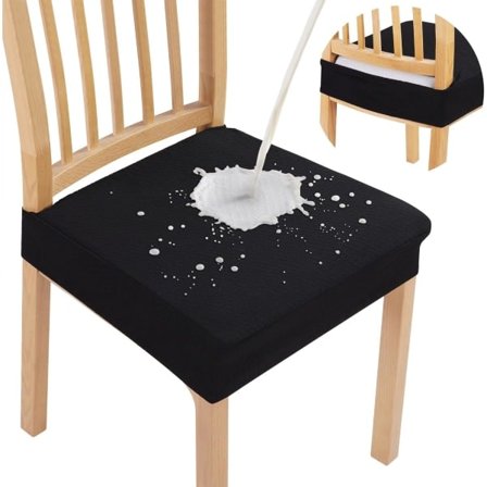 Vedenpitävät ruokapöydän tuolinpäälliset, 4 kpl, joustava jacquard, irrotettavat, pestävät tuolinpäälliset ilman selkänojaa, musta