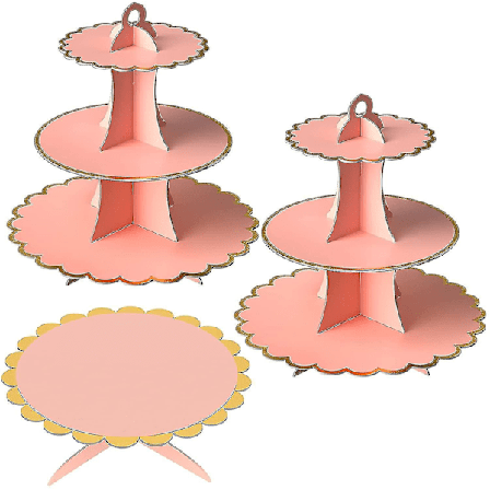 Sett med 3 rosa kakeholdere Runde kakefat Bursdagsfest