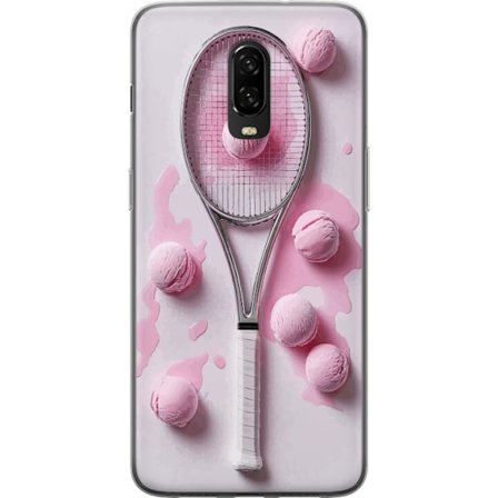 Kompatibel Mobilcover til OnePlus OnePlus 6T Rosa glaskugler og tennisketsjer i et kreativt stillbillede med legende popfølelse og moderne design, de