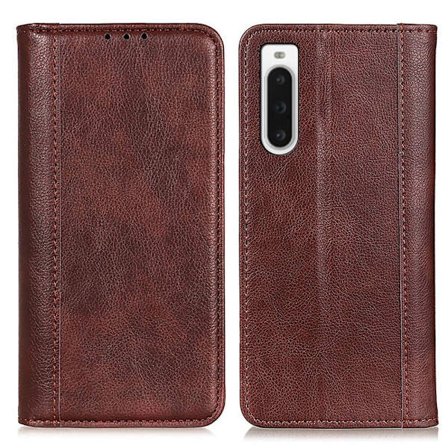 Sony Xperia 10 V ægte læderetui med magnetisk lukning - Brun