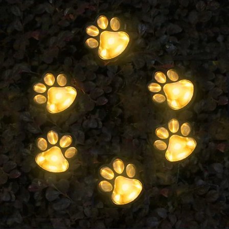 Solar Paw Print Lys - Vandtætte Solar Lys til Udendørs Brug, Katte, Hunde, Dyrehave Dekorationer (Sæt med 6) Varmt Lys