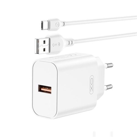 XO USB-lader med USB QC 18W + USB til USB-C-kabel