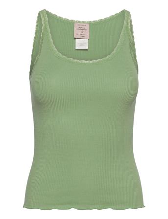 Cotton Top Regular W/ Lace Top Ærmeløs Top Grøn Barbara Kristoffersen By Rosemunde