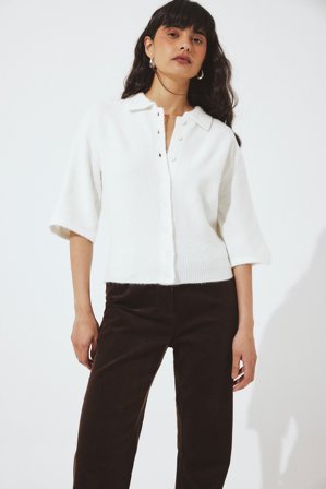 NA-KD Knitted Collar Cardigan - Cardigans - OffHvid - M