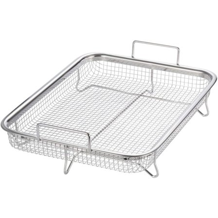 Multifunktionel madlavningskurv i rustfrit stål til pommes frites, grillning (30 x 22 x 5 cm)