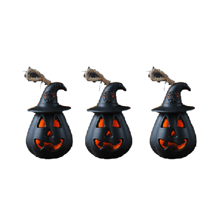 3-pack Halloween LED-pumpa-lampor, bärbara med häxhatt
