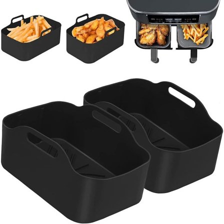 2-pack silikonformar för luftfritös med dubbla korgar, silikonform för dubbel luftfritös, luftfritösställ tillbehör för luftfritös, ugn och 