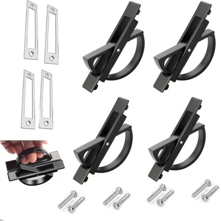 IC 180 Roterende innfelt dørhåndtak skjult tatami håndtak sinklegering skjulte håndtak, 4 stk svart