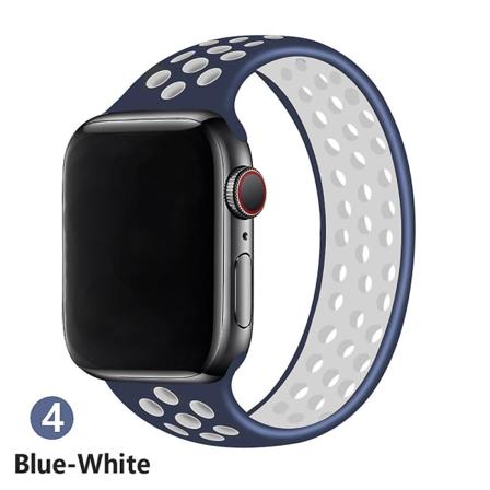 Solo Loop-rem för Apple Watch-band 44 mm 40 mm 38 mm 42 mm Andningsbart silikonelastiskt bälte Armband Band Iwatch Serie 3 4 5 Se 6 blue white 38mm or