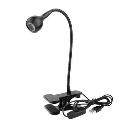 USB-drevet læselampe med klemme, 3W, sort sort