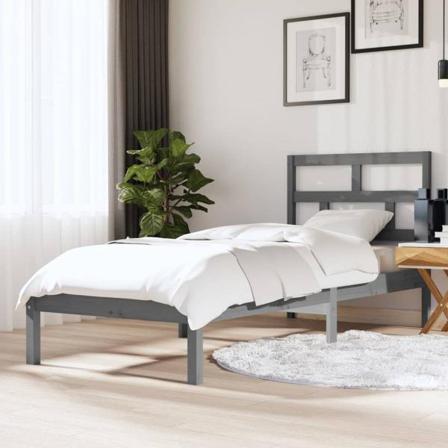 Vidaxl Sängram Grå Massivt Trä 75x190 Cm Grå