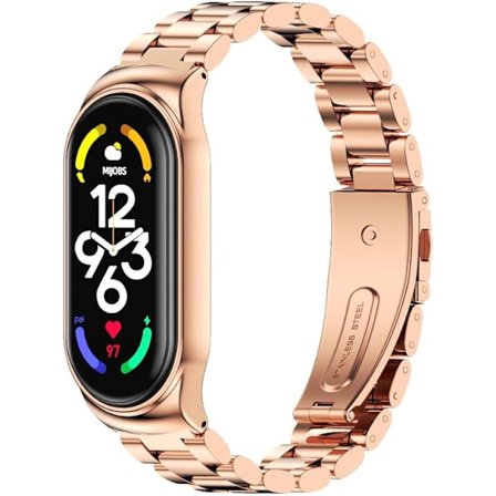 Armband Kompatibla med Xiaomi Mi Band 7 Rem, Armband Metall Ersättning Justerbara Armband Smart Band (Mi 7-Roséguld)