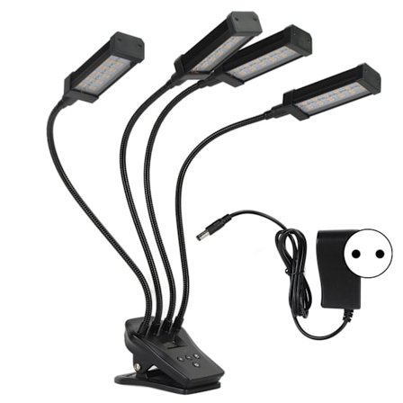 96W 4 Hoders Fullspektrum Hageplantevekstlys med LCD-skjerm og Flere Dimmingsmoduser EU-plugg 100-240V Svart