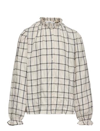 Check Cotton Blouse Cream Mango