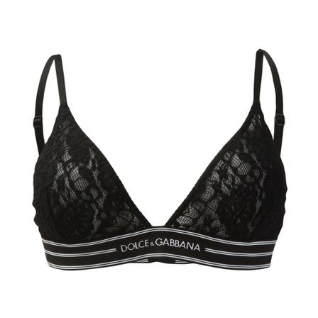 Dolce & Gabbana, Lace bra with logo Zwart, Dames, Maat:XS