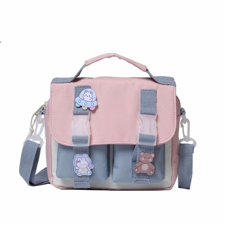 Kawaii olkalaukku söpöillä lisätarvikkeilla Pins Kawaii Tote Bag School Crossbody Backpack Casual Fashion (Pink)