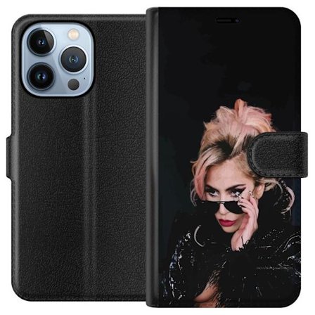 Yhteensopiva Lompakkokotelo Apple iPhone 13 Pro Lady Gagan muotokuva aurinkolaseilla ja dramaattisella meikillä tummassa glamuurityylissä