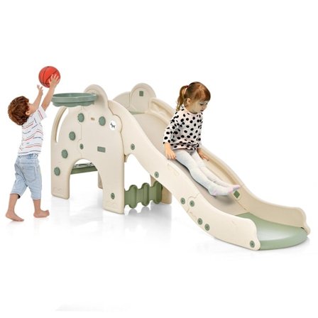 Slide Outdoor 4 in 1 rutschkana för barn & tunnel & basketbåge & stege 187,5 x 75 x 77,5 cm Grön