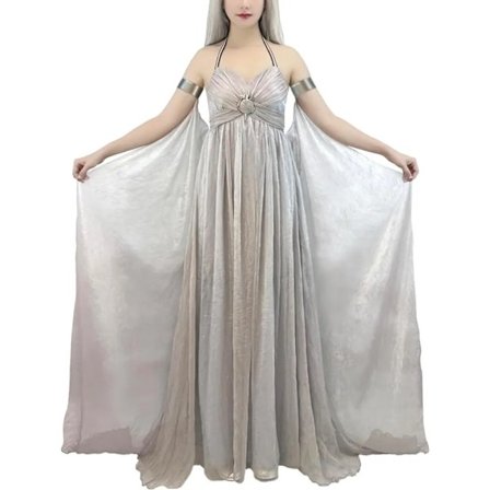 Kvinders middelalderkostume dronning cosplay grå lang kjole Halloween Daenerys Targaryen kostumer M