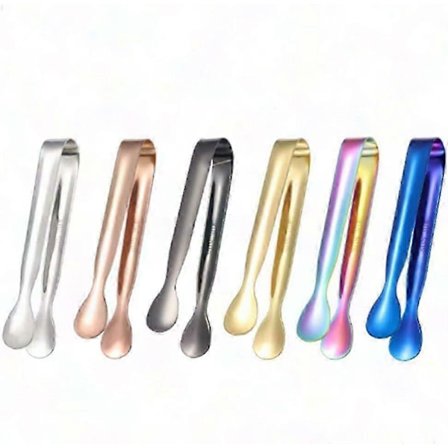 6-pakning Små Istenger, Mini-tenger i rustfritt stål for appetittvekkere, fest, kaffe, te, vinbar og kjøkken (Multifarget)