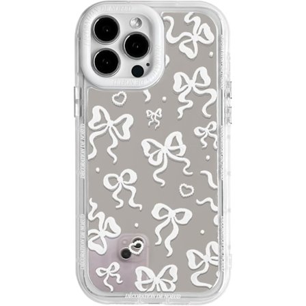 Compatible with iPhone 15 Pro Case Cute Mirror Bowknot Love Heart Pattern for Girls Ribbon Design Shockproof Protective Phone