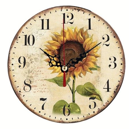 Sunflower Wall Clock | Vintage Floral Design | Silent Non-Ticking Decorative Clock for Home or Office Décor - 10" | Wood & MDF Material