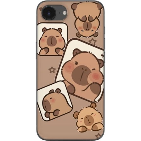 Kompatibel Mobilcover til Apple iPhone 16e Capybara Frame Friends Legende design med små kapibarer i firkanter med stjerner og beige baggrund