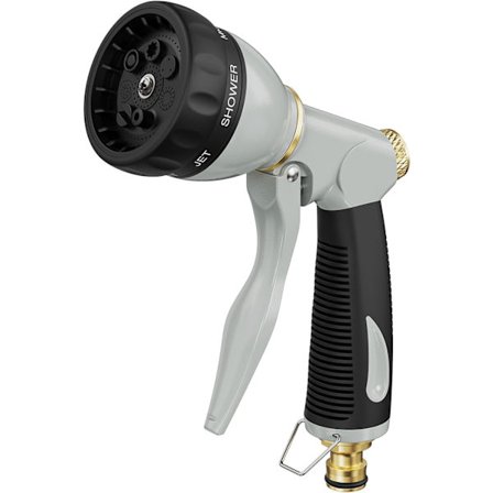 Syv-funksjons vanningspistol, slitesterkt metallmateriale, presis sprøyting over stort område, enkel å bruke