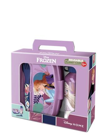 Frozen 4-Pcs. Lunch Box/Alu Bottle/Spoon+Fork Home Meal Time Lunch Boxes Pink Frost