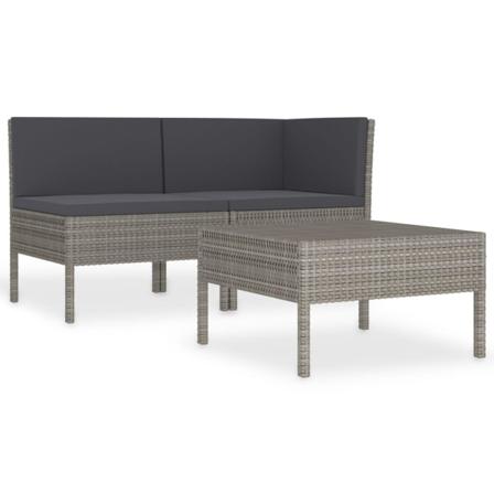 Vidaxl Loungeset För Trädgården Med Dynor 3 Delar Konstrotting G Grå